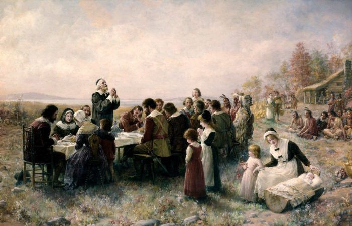 Art Pilgrim Fathers The First Thanksgiving At Plymouth By Jennie A Brownscombe Unherd 
