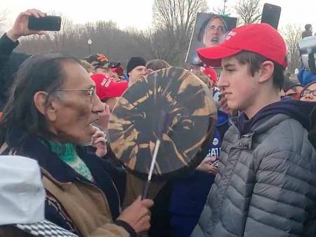 Nathan Phillips, left, and Nick Sandman. Credit: YouTube.