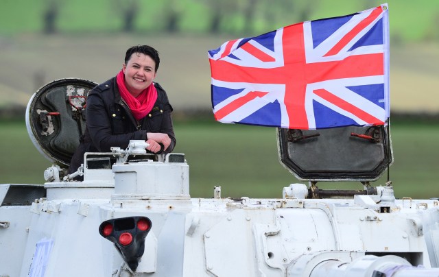 The Scottish Conservative leader Ruth Davidson gets behind the controls of a Tank at Auchterhouse Country Sports in Dundee. (Photo by Mark Runnacles/Getty Images)