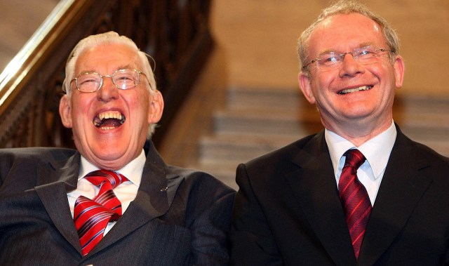 Former enemies Ian Paisley and Martin McGuinness were the subject of BBC claims (Photo credit should read PAUL FAITH/AFP/Getty Images)