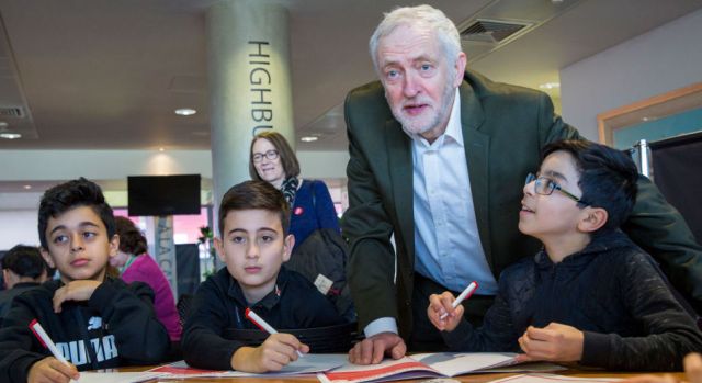 Jeremy Corbyn visits Islington school children. Credit: Getty 