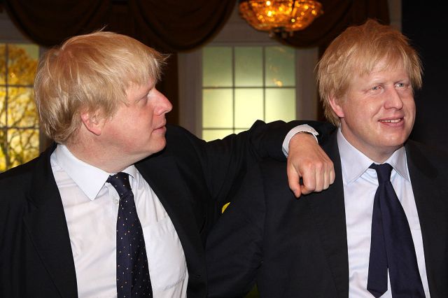 Boris meets his mirror image at Madame Tussauds. Credit: Fred Duval/FilmMagic