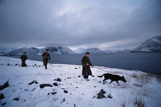 Russian Border guards patrolling along the Bering Sea. Credit: Robert Wallis/Corbis via Getty Images