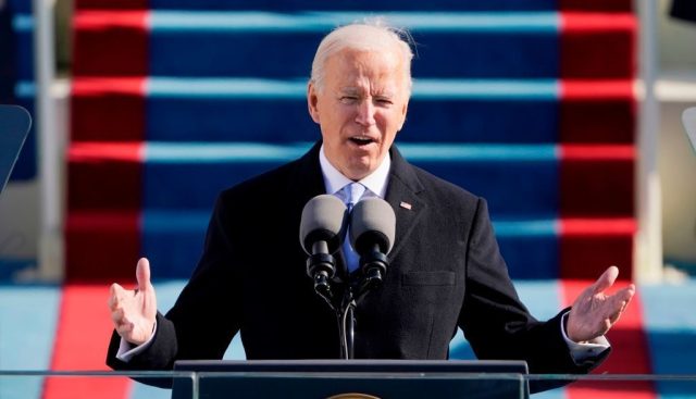 Deft, moving — and cheesy: Joe Biden's inauguration speech. Credit: Patrick Semansky/Pool/AFP/Getty
