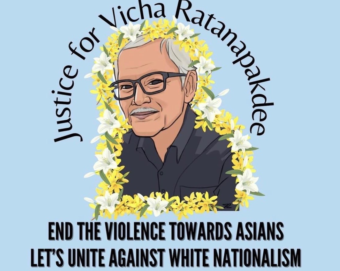A poster called "A march Against White Nationalism” for Vicha Ratanapakdee