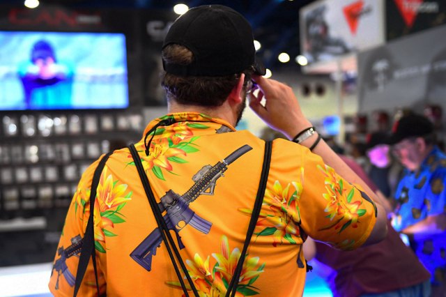 Guns for show. At the NRA conference. Credit: Patrick T. Fallon/AFP/Getty