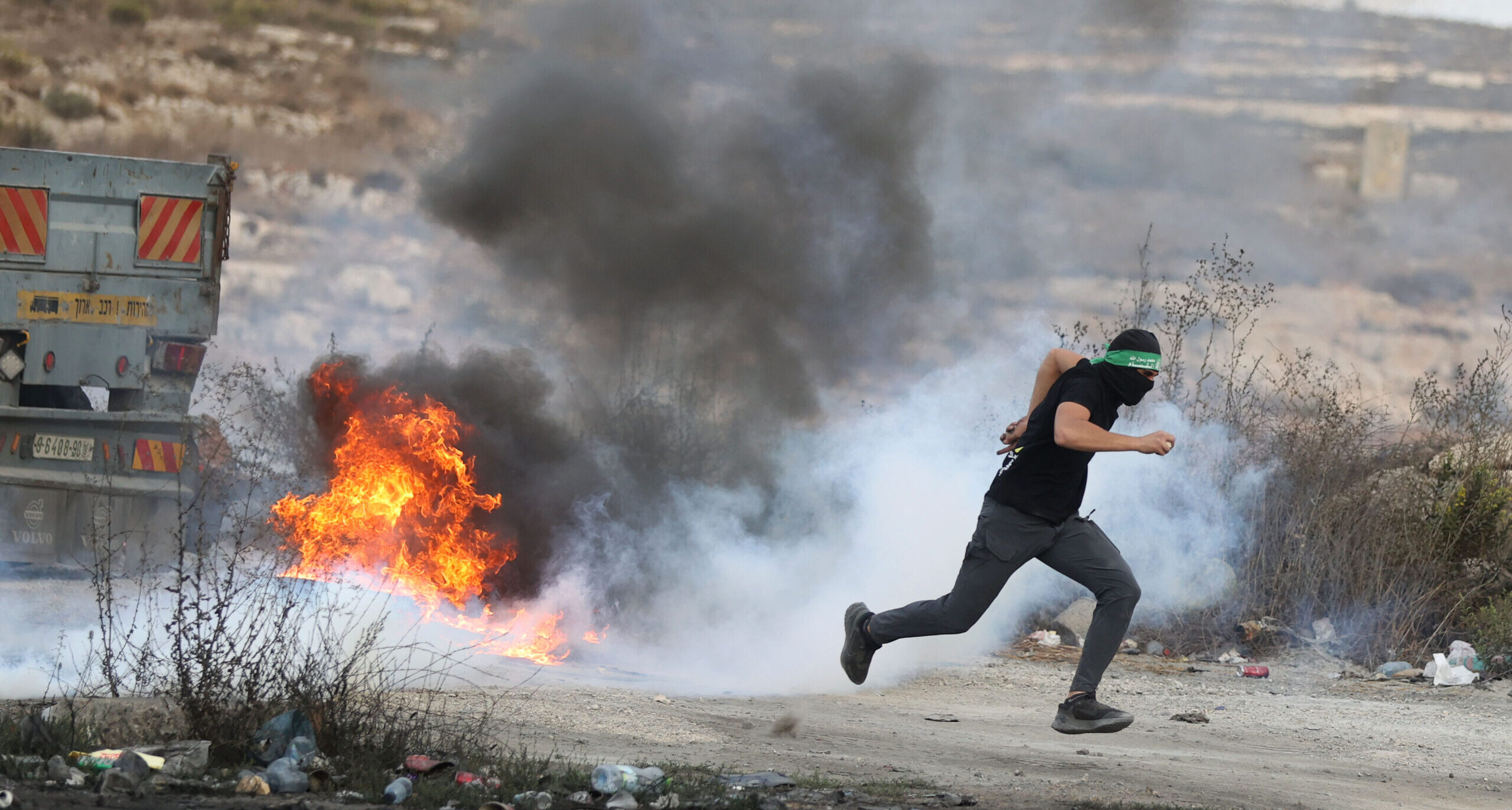 Palestinians clash with Israeli forces in the West Bank on Saturday. Credit: Getty