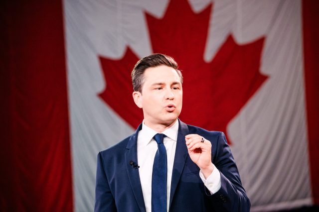 Canadian Conservatives leader Pierre Poilievre speaks at a party convention last year. Credit: Getty