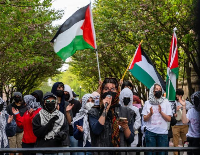 Pro-Palestinian supporters at Columbia University last week. Credit: Getty