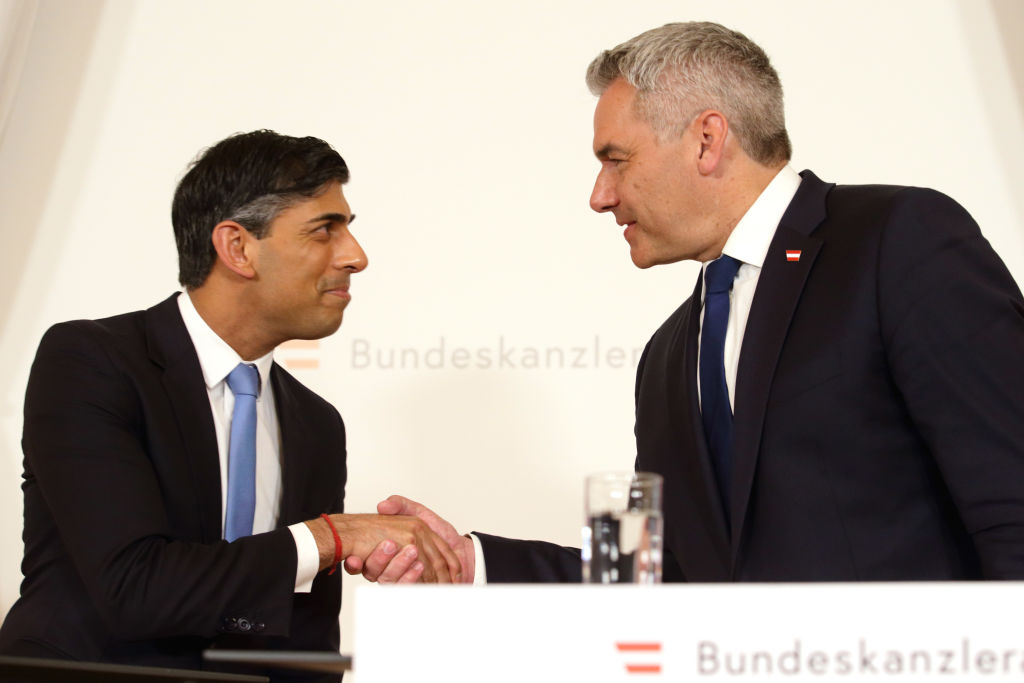 Rishi Sunak meets Austrian Chancellor Karl Nehammer in Vienna yesterday. Credit: Getty