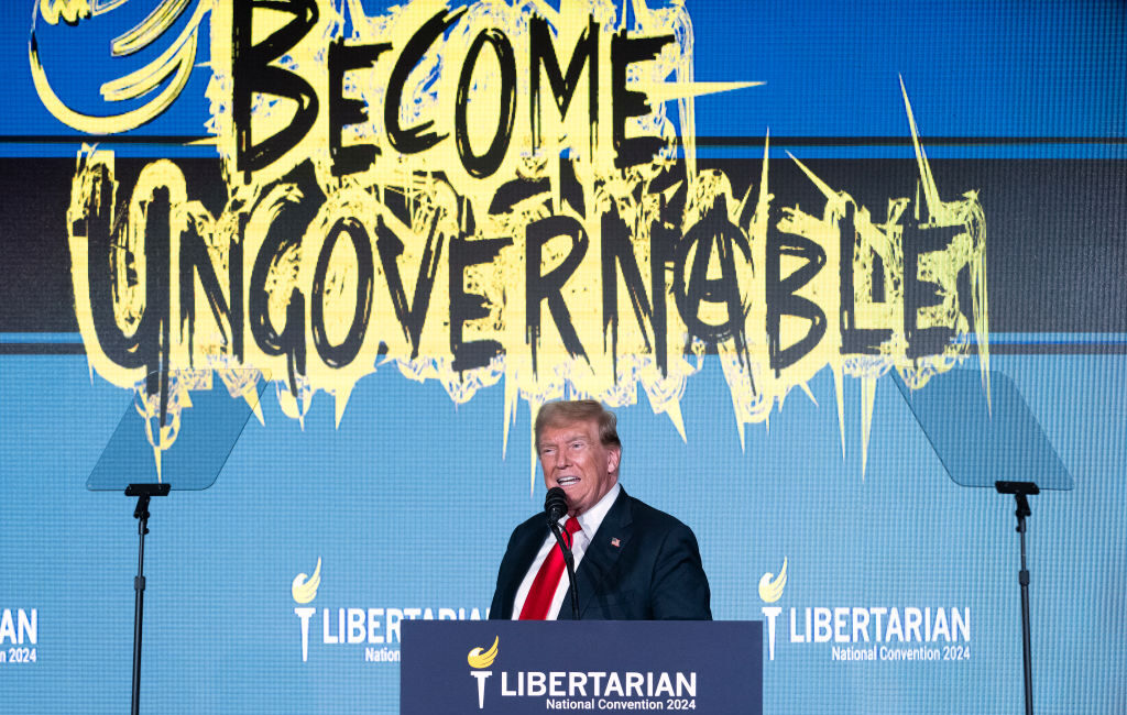 Donald Trump addresses the Libertarian National Convention in Washington, DC on Saturday. Credit: Getty