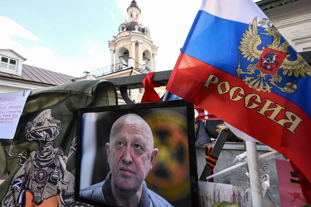 A makeshift memorial to Yevgeny Prigozhin in Moscow last year. Credit: Getty
