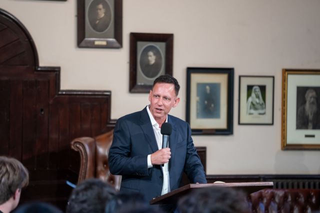 Peter Thiel preaches the gospel at the Cambridge Union last month. Credit: Getty