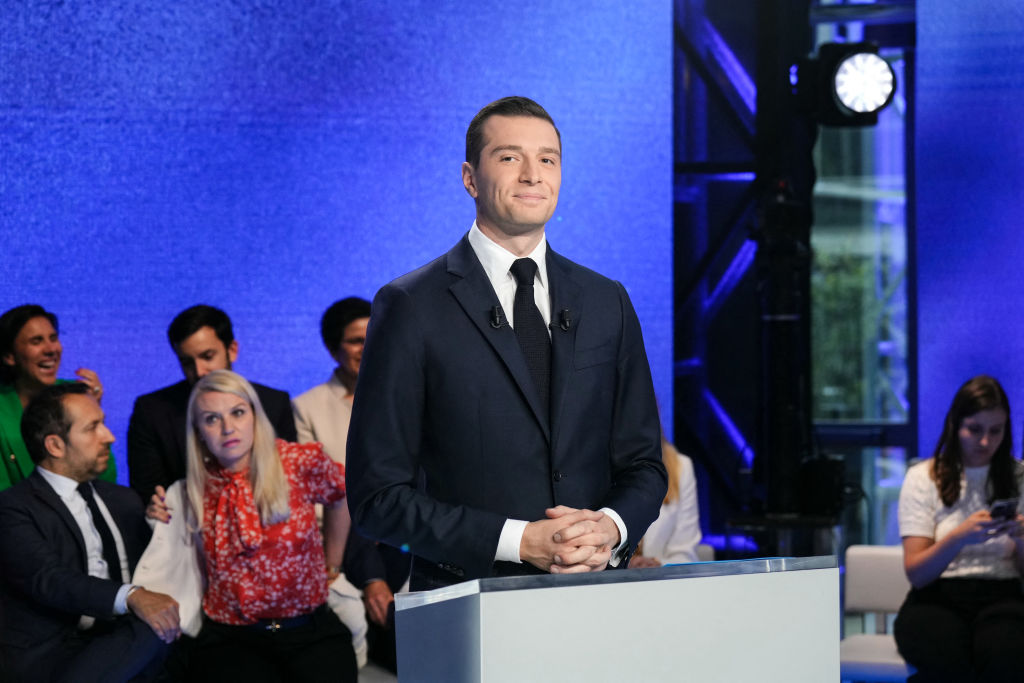 Jordan Bardella during last night's TF1 debate. Credit: Getty