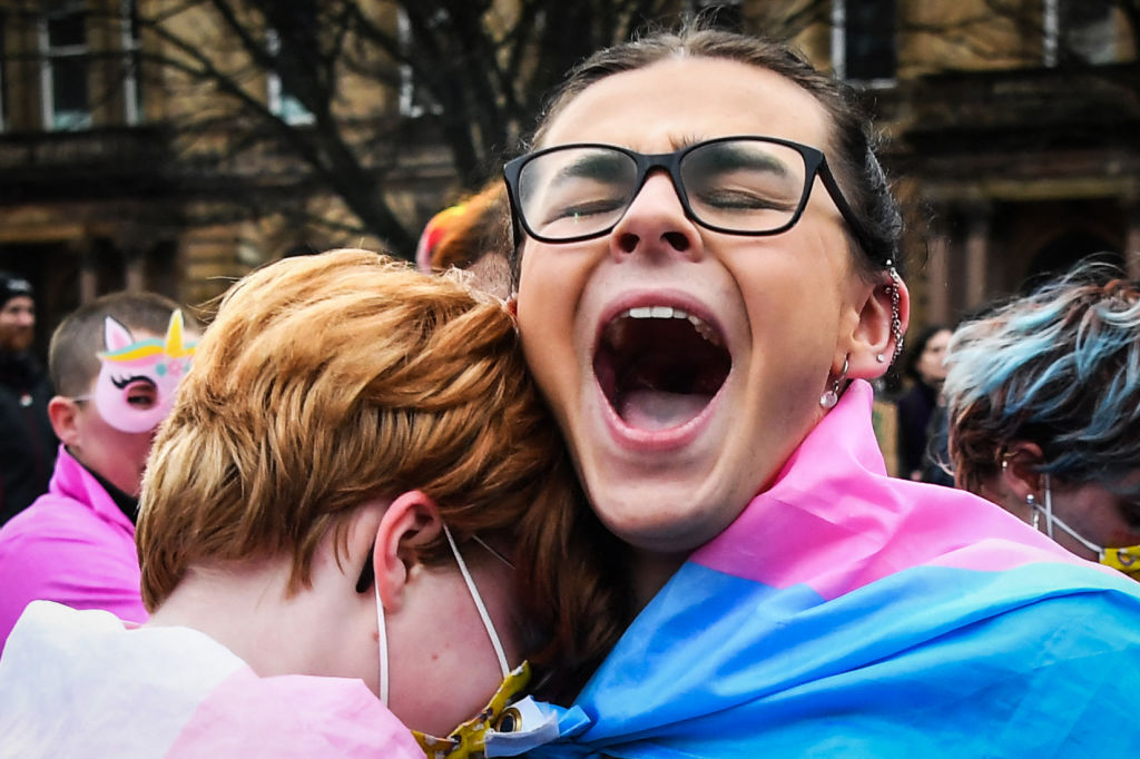 Trans rights activists protest in Glasgow last year. Credit: Getty
