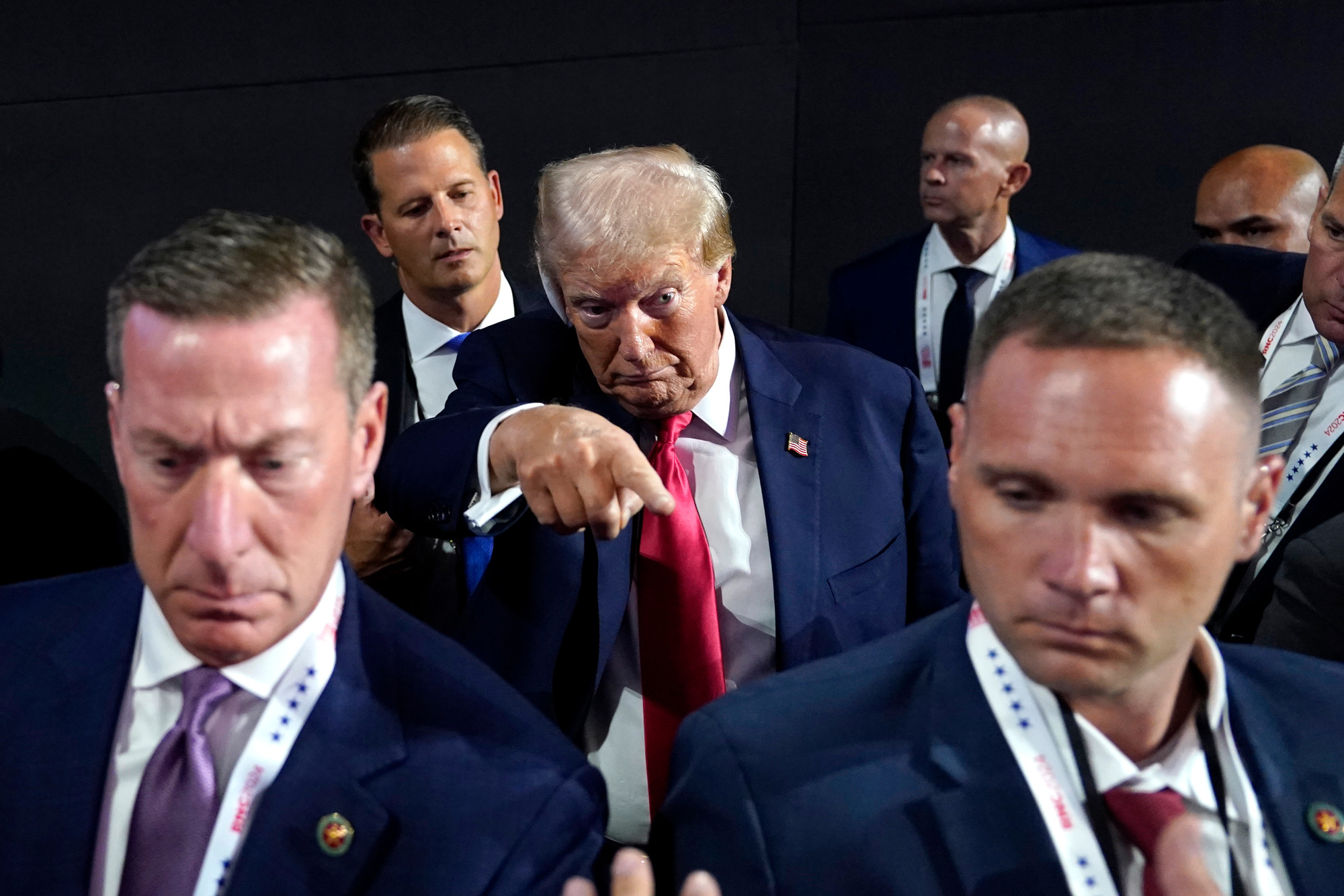 Trump was surrounded by an unusually large number of Secret Service agents at the RNC. Credit: Getty