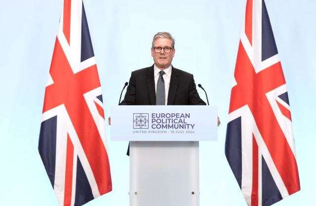 Keir Starmer speaking at the European Political Community summit at Blenheim Palace. Credit: Getty