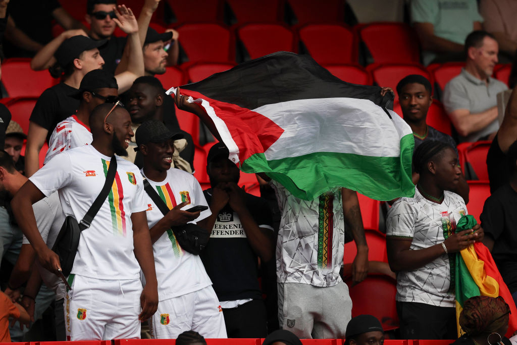 Spectators show Palestinian flag prior to match between Mali and Israel during the Paris Olympic Games. Credit: Getty