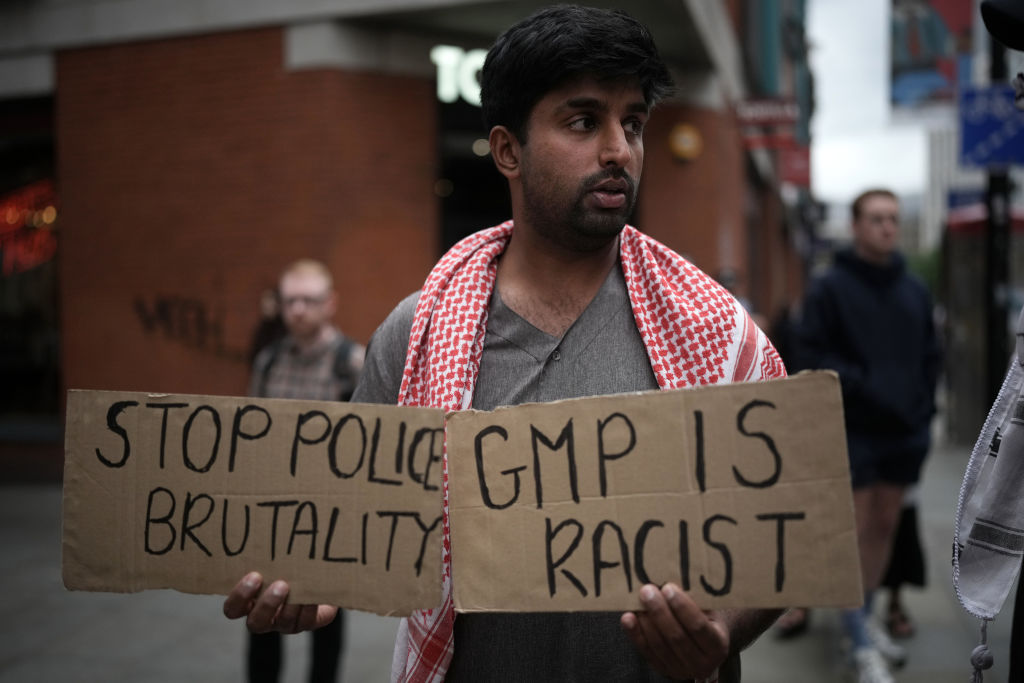 Protestors in Manchester last week after the release of a video showing a police officer kicking a suspect in the head. Credit: Getty