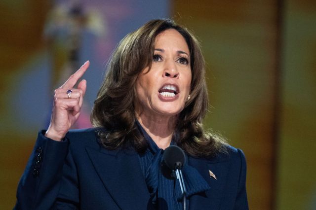 Kamala Harris speaks at the DNC last night. Credit: Getty