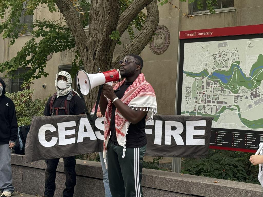 Momodou Taal at a pro-Palestine rally at Cornell University. Credit: Union for Everyone/X