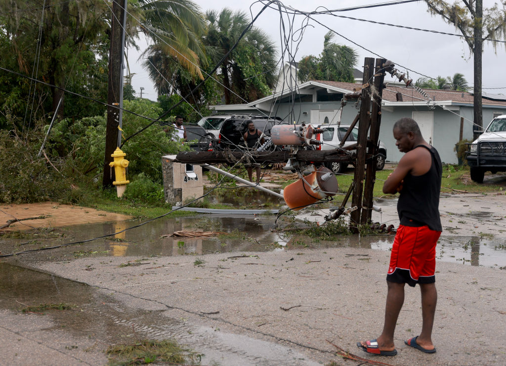 Residents of Fort Myers, Florida inspect the aftermath of a tornado before Hurricane Milton this week. Credit: Getty
