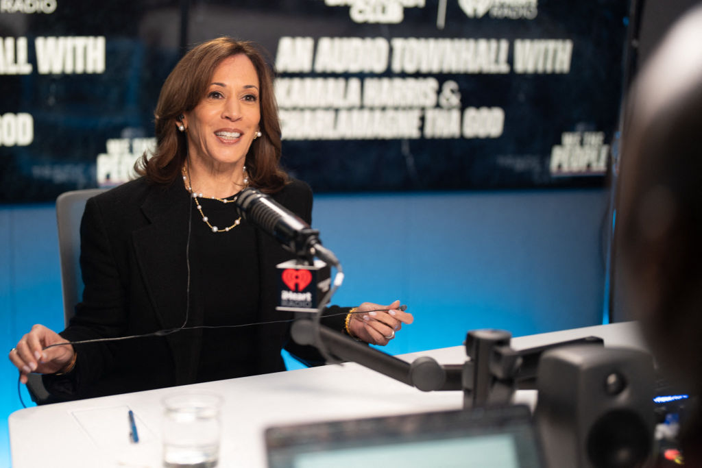 Kamala Harris speaks on The Breakfast Club in Detroit yesterday. Credit: Getty