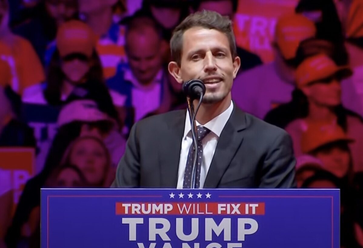 Tony Hinchcliffe speaks in New York on Sunday. Credit: C-Span/YouTube