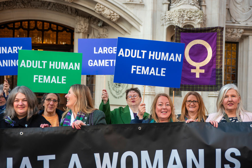 Supporters of Sex Matters and For Women Scotland outside court on Tuesday. Credit: Getty