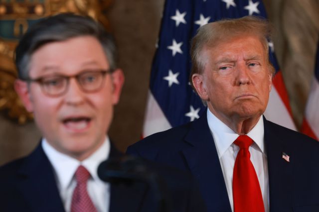 House Speaker Mike Johnson and President-elect Donald Trump. Credit: Getty
