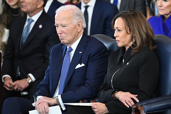 Biden and Harris showcase their joy at this month's inauguration. Credit: Getty