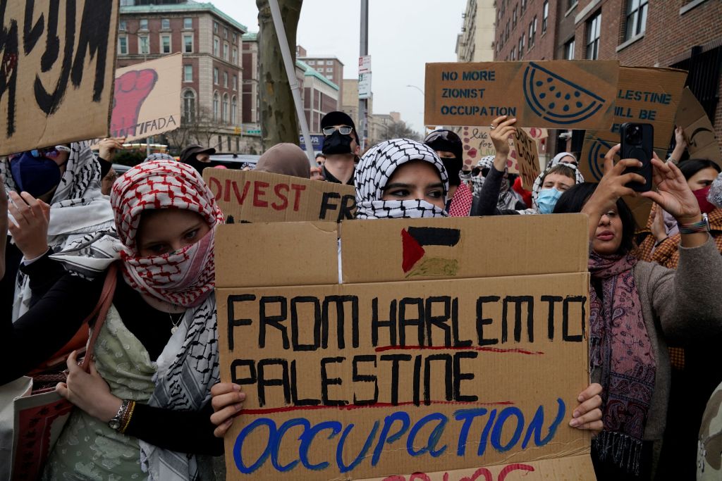 Pro-Palestinian student protesters demonstrate outside Barnard College in New York last week. Credit: Getty