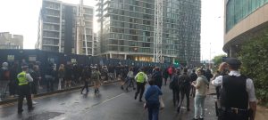 Canary Wharf erupts as protestors rally against migrant hotel plans