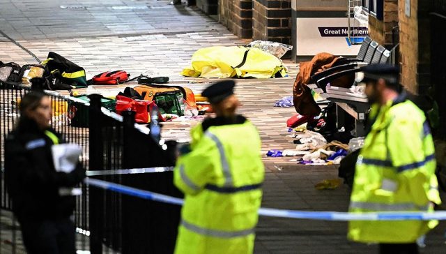 A police cordon in Huntingdon Station, where victims of the attack were treated. Credit: Getty