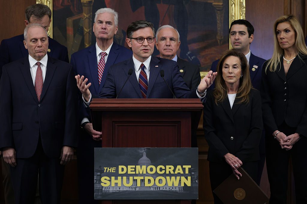 House Speaker Mike Johnson speaks at the Capitol last week. Credit: Getty