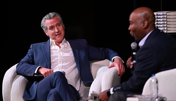 Gavin Newsom speaks in South Carolina this week. Credit: Getty