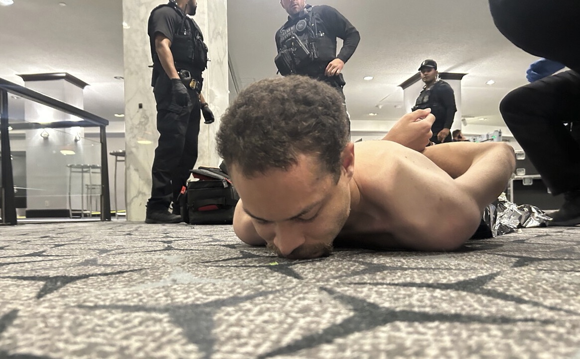 Cole Allen is apprehended on Saturday night. Credit: Donald J. Trump/Truth Social