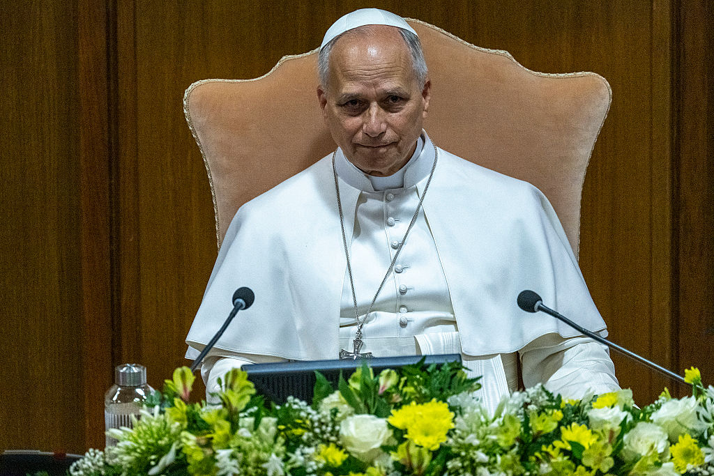 Pope Leo XIV attends the presentation of his first encyclical "Magnifica Humanitas" in the Vatican yesterday. Credit: Getty  