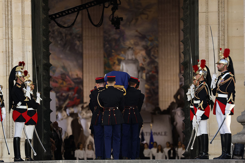 French Republican Guards carry symbolic caskets for Marc and Simonne Bloch into the Panthéon in Paris earlier this week. Credit: Getty