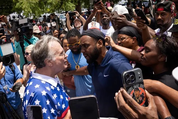 Protestors clash outside the Collin County Courthouse, Texas. Credit: Getty