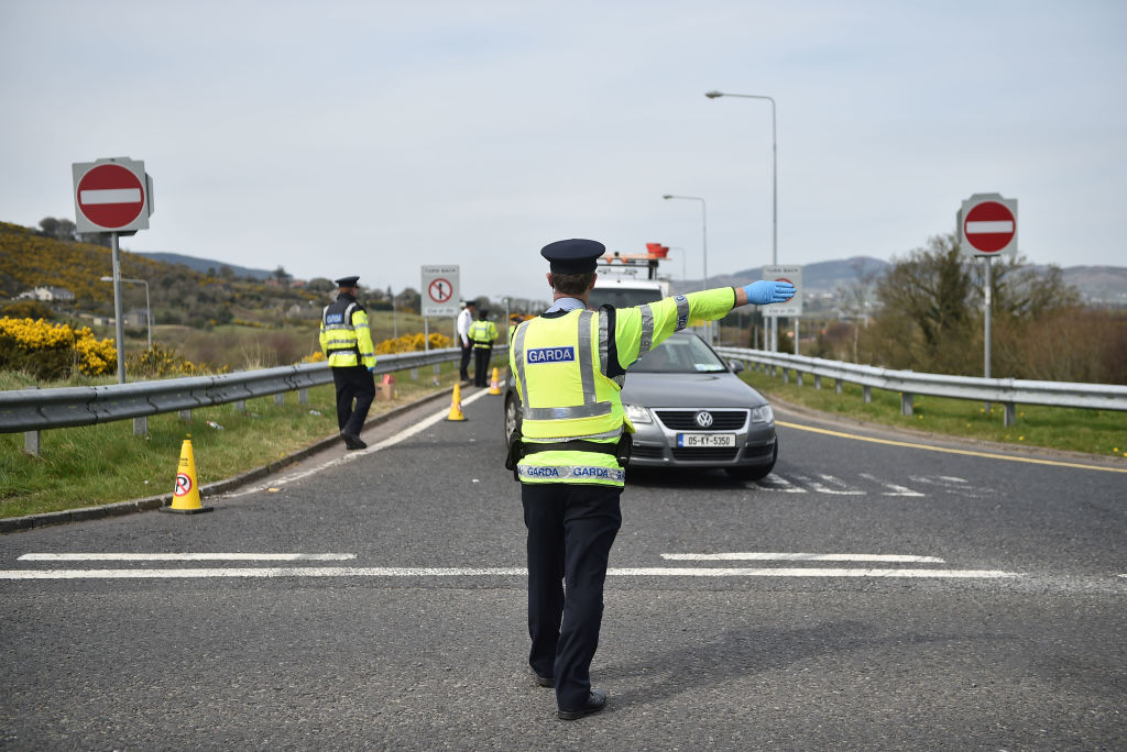 Gardai oversee a checkpoint on the border between the Republic of Ireland and Northern Ireland. Credit: Getty 