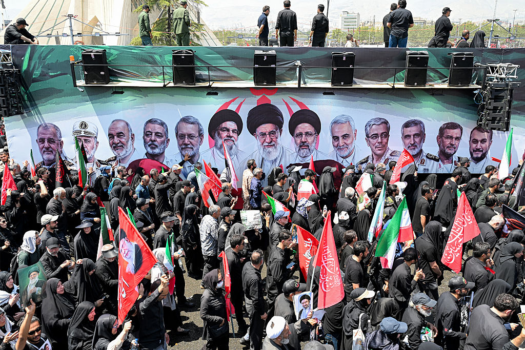 Iranians gather for the funeral procession of former supreme leader Ali Khamenei. Credit: Getty