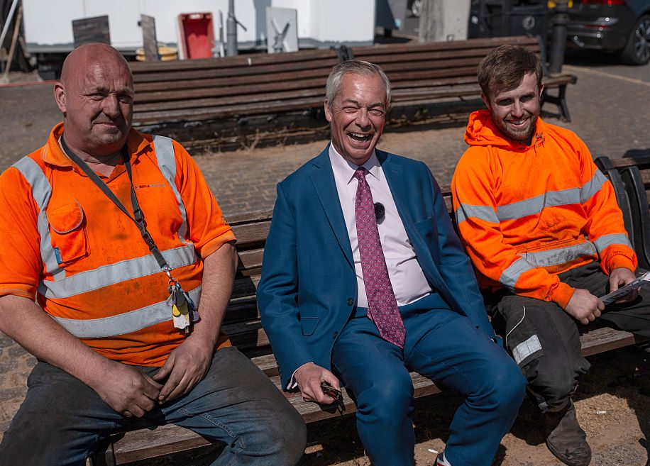 Nigel Farage speaking at a Reform UK event in Clacton, Essex