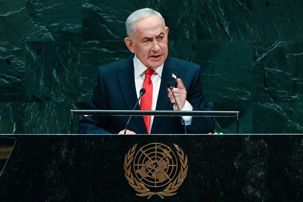 Benjamin Netanyahu address the United Nations General Assembly earlier this week. Credit: Getty