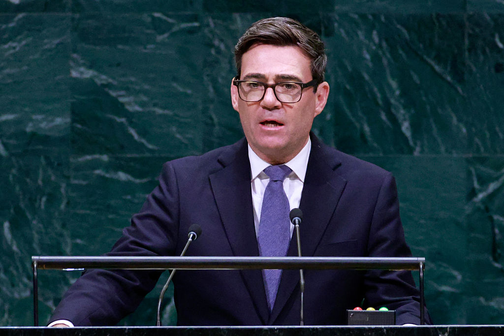 In his UN speech, Andy Burnham claimed his new disinformation unit would tackle 'hostile state information attacks'. Credit: Getty
