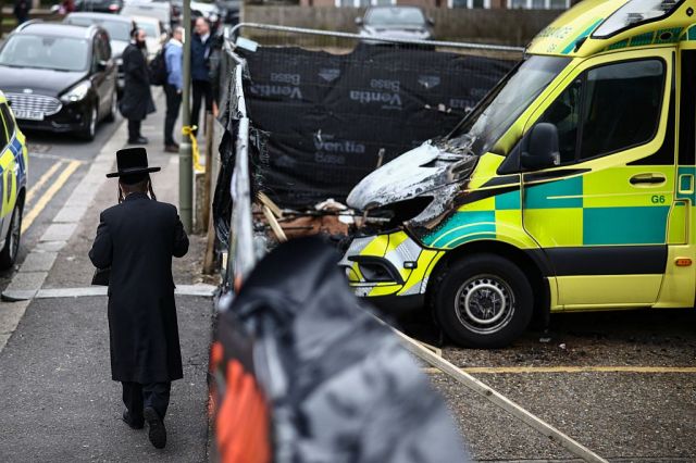 The aftermath of an antisemitic arson attack in north London earlier this year. Credit: Getty