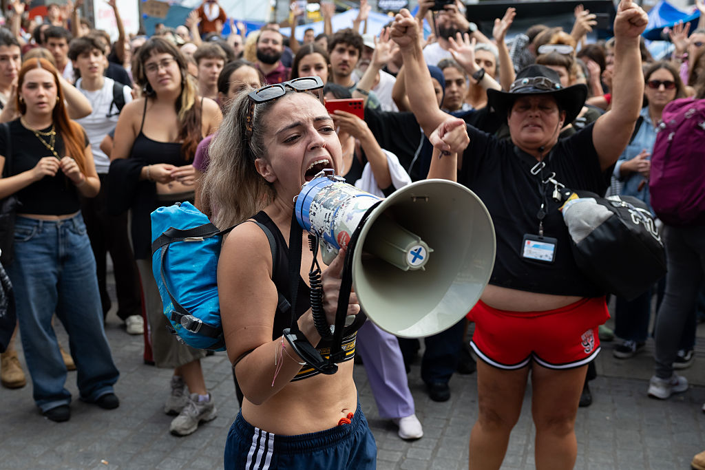Protesters at the Puerta del Sol encampment in Madrid. Credit: Getty