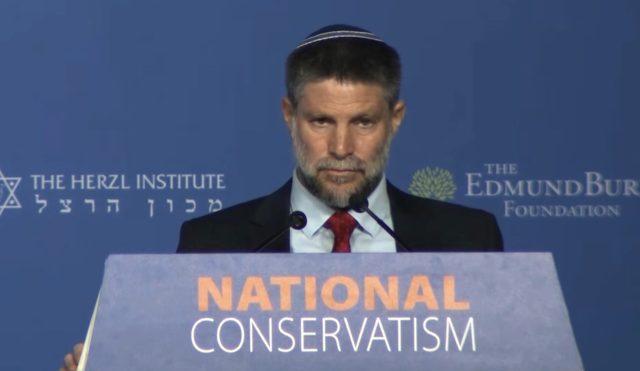 Israeli Finance Minister Bezalel Smotrich spoke at this year’s NatCon Jerusalem. Credit: National Conservatism/YouTube